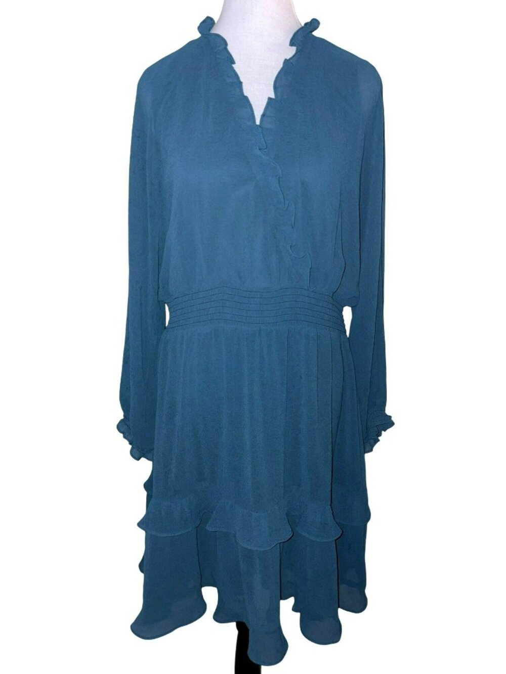 Emma & Michele Teal Ruffle Tiered Long Sleeve Dress Size XL
